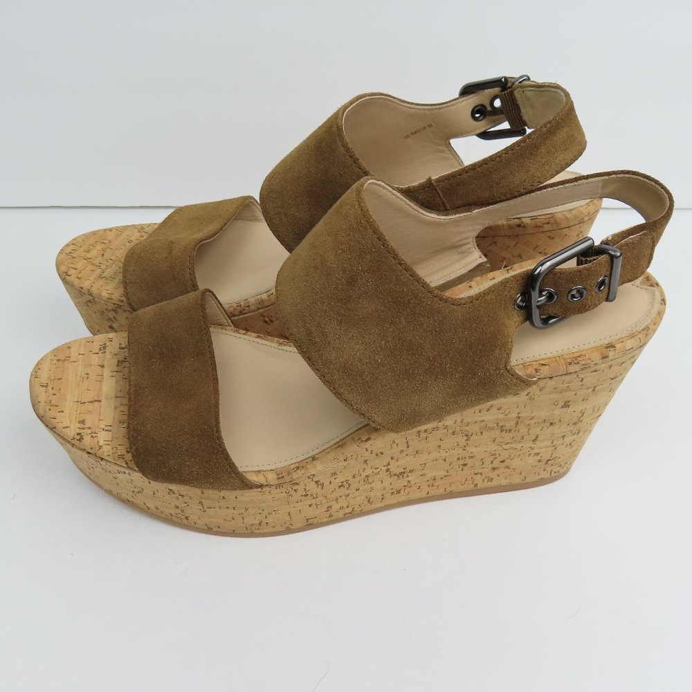 Via Spiga Cork Wedge Suede Sandals, Size 9 M